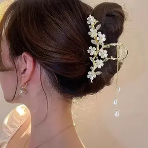 1pc Elegant Lily of the Valley Floral Hair Claw - Chic Alloy with Faux Pearl & Rhinestone Accents, Medium Size - Perfect for Stylish Updos & Ponytails, Flower for Hair