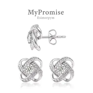 Moissanite Love Knot Stud Earrings Silver-Plated Flower Windmill Studs Jewelry Birthday Valentine's Day Wedding Engagement Anniversary Gift Daily Wear
