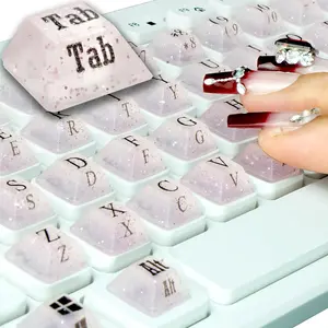 X-SBB02  80 Pcs PC Keyboard Stickers for Long Nails Typing and Gaming, Anti-Damage Symbolic and Alphanumeric Keys for Nail-Art (Sparkly Pink)