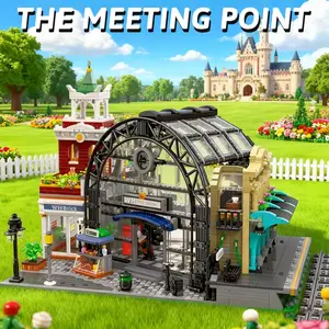 Creative Expert Mocha Meeting Point Railway Station Street Scene Brick Modular House Model Building Blocks Toy Set 2720 Pieces