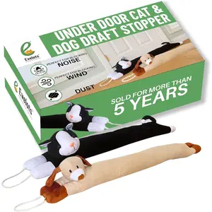 Door Cat & Dog Draft Stopper - Weighted - 2 Pack - Keep Cold Air Out - Odor, Noise, Dust, Wind Blocker - Great for Windows - 38 Inch Long - Kitty and Puppy - Loops