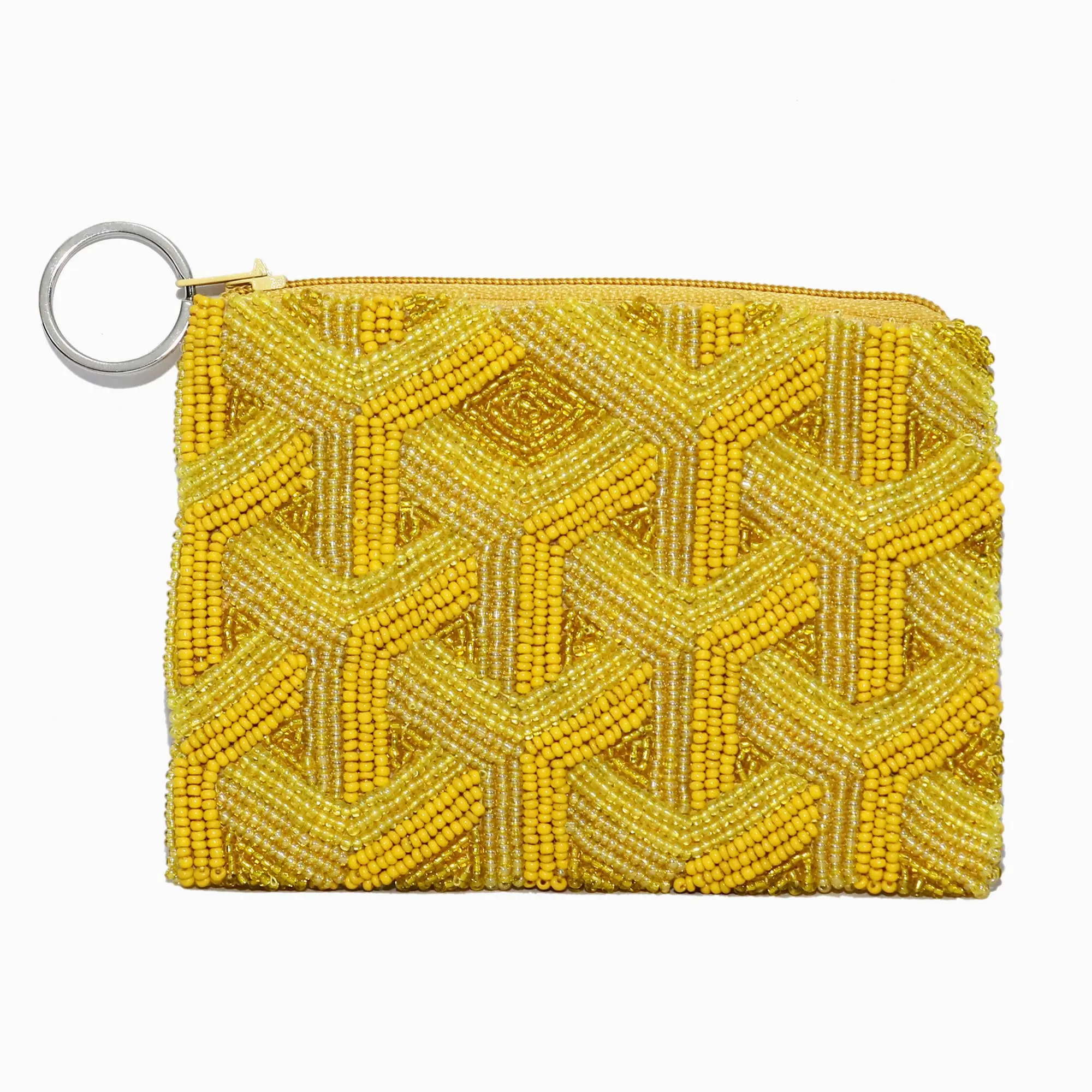 Tiana Designs: Yellow Geometric Fully Beaded Coin Purse