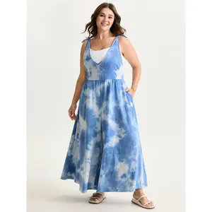 BLOOMCHIC Plus Size Tie Dye Stretchy Sleeveless Jumpsuit [M-6X]2026 Summer Vibes