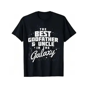 Men'S Funny "Best Godfather & Uncle in the for Galaxy" Graphic T-Shirt - 100% 180gsm Heavyweight Retro Crew Neck Short Sleeve Tee with White Lettering & Star Print - Funny Family Gift for Father'S Day, Birthday, Italian-American Themed Parties - Sizes S-X