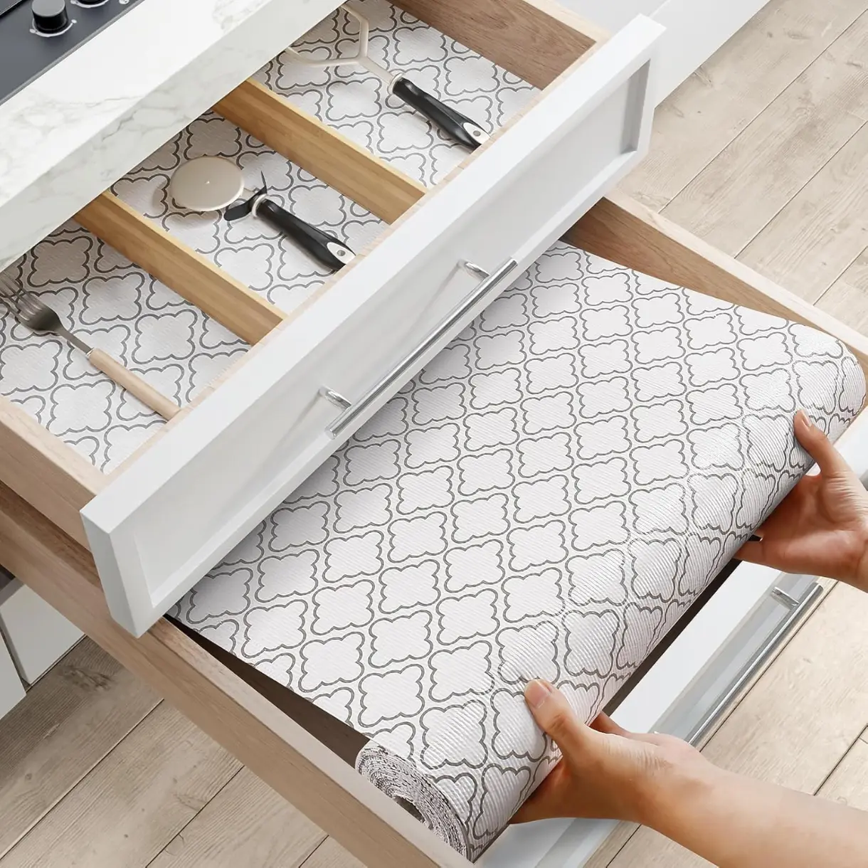 Drawer & Cabinet Liner for Shelves Non-Adhesive Non-Slip, Thick and Waterproof Kitchen Shelf Liners, Contact Paper for Cupboard and Dresser Easy to Cut and Clean (12" * 120" White Diamond) - Drawer & Cabinet Liner for Shelves Non-Adhesive Non-Slip, Thick and Waterproof Kitchen Shelf Liners, Contact Paper for Cupboard and Dresser Easy to Cut and Clean (12" * 120" White Diamond) -