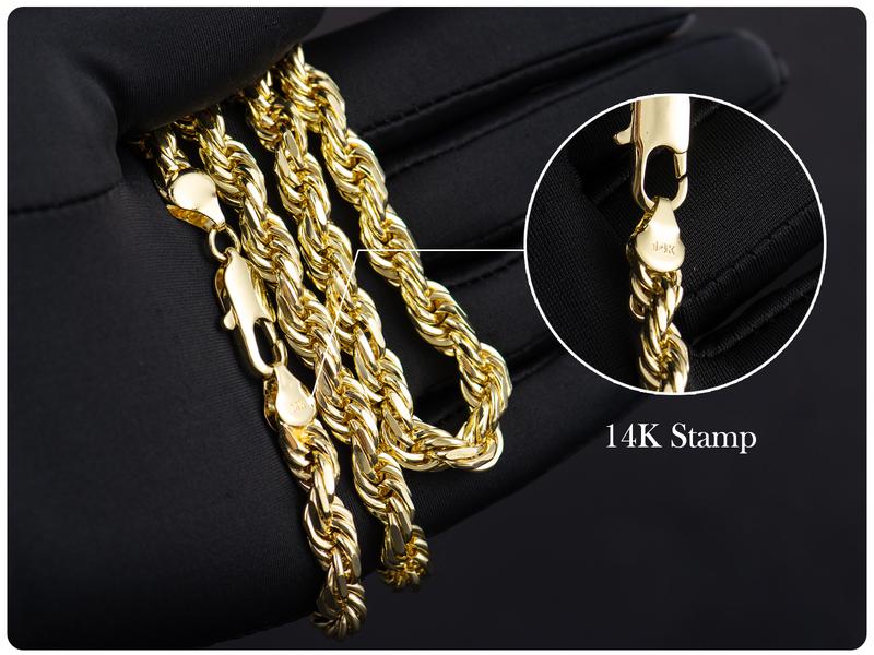 Holylegend 14K Real Gold-Plated Rope Chain Necklace for Women and Men,Upgraded Shine, Faceted Cut, Tarnish-Free, Goldstone necklace 6mm/8mm, 22"/24" Jewelry