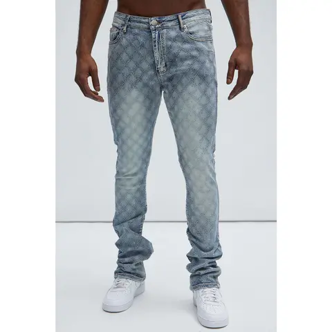 I Be Jeweled Stacked Skinny Flare Jeans - Light Blue