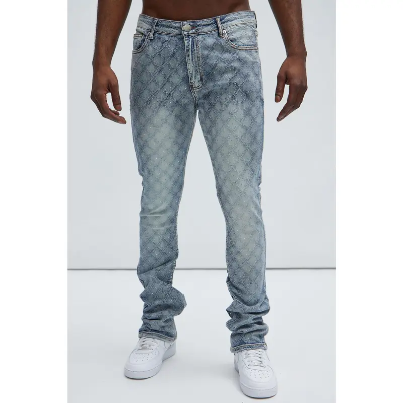 I Be Jeweled Stacked Skinny Flare Jeans - Light Blue