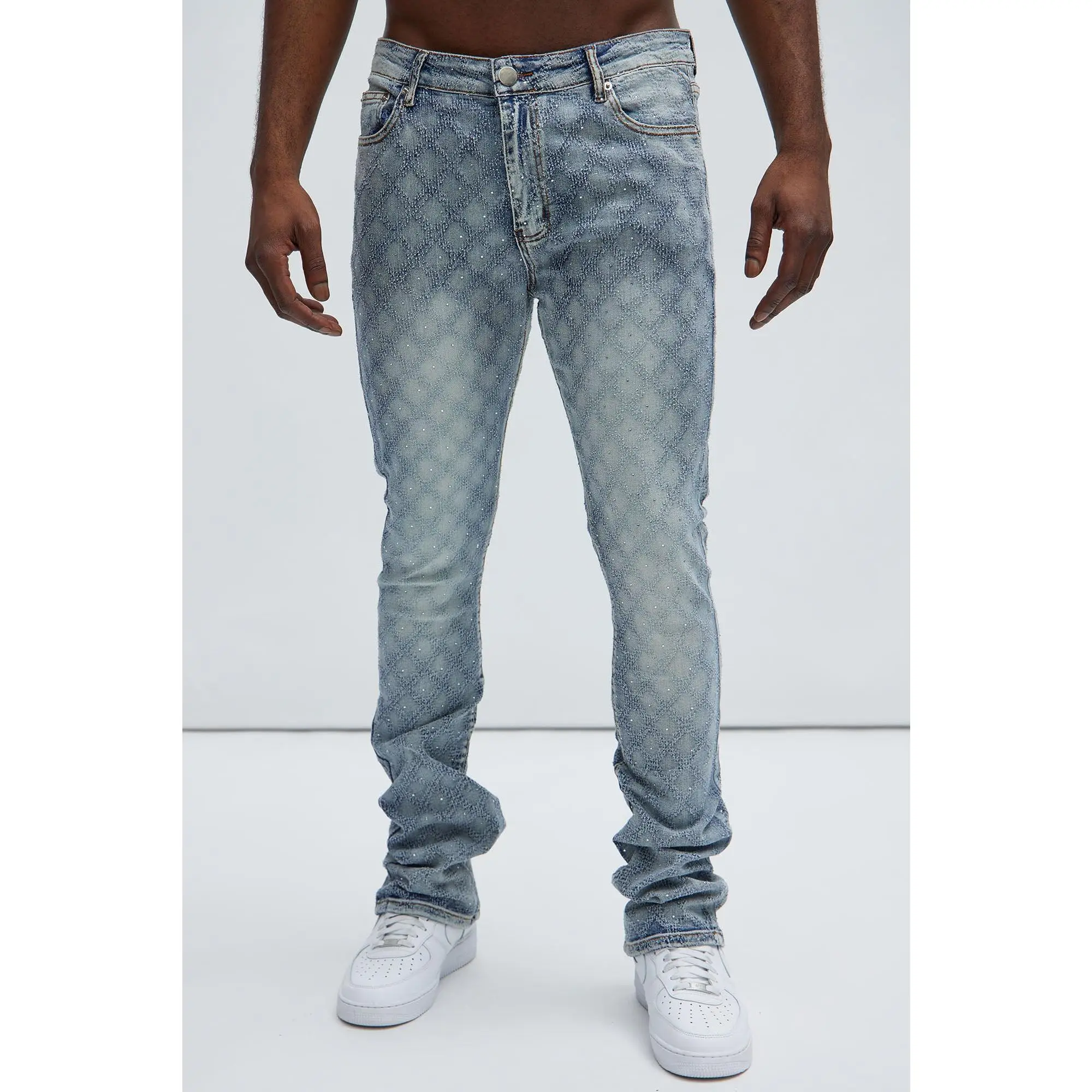 I Be Jeweled Stacked Skinny Flare Jeans - Light Blue