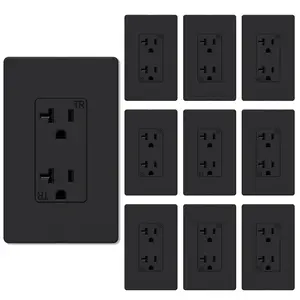 20 Amp Decorator Wall Outlet, Tamper Resistant Duplex Receptacle Outlet, Includes Screwless Electrical Outlet Plate, 20A 125V 2 Pole 3 Wire, Self-Grounding, ETL Listed, Matte Black, 10 Pack