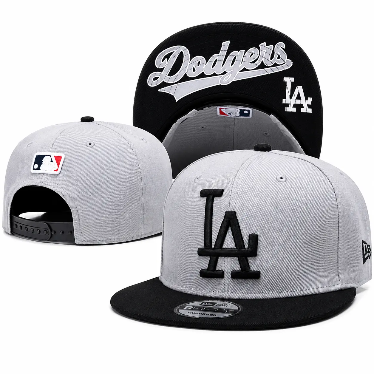 New era Los Angeles Dodgers Embroidered LA Flat Brim Snapback Hat With Gray and black color for baseball fan