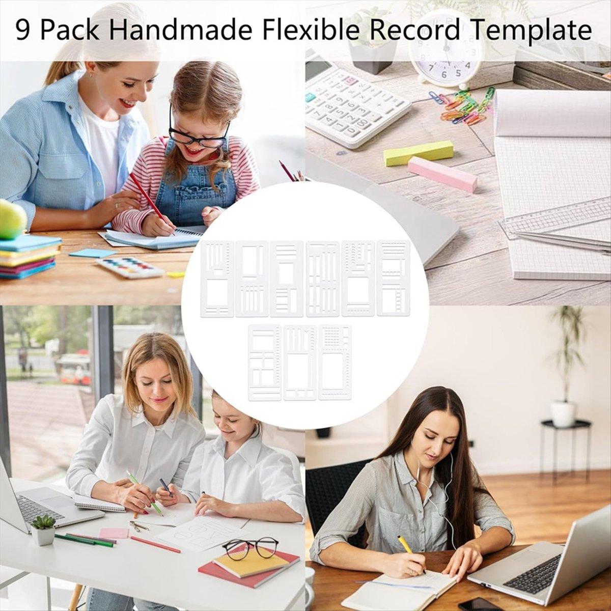 9 Pack Handmade Flexible Record Template, Planner Stencils Set Reusable Drawing & Lettering Templates for DIY Craft