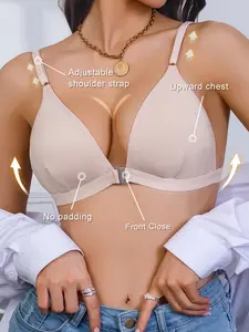 👙 Deep V Front Closure No Padding Triangle Wireless Bra | Natural Push Up Lift, Side Fat Gathering & Anti-Sagging, Adjustable Straps Racerback Design, Baddie Lingerie For Daily & Date Night Outfits