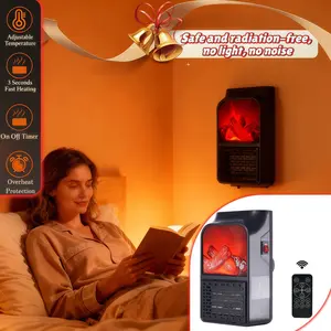 Small Fireplace Heater for Indoor Use with Realistic 3D Flame Space Heater with Thermostat 1000W PTC Ceramic Heating Tip-Over Safety Switch Black Portable Design