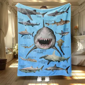 Shark Pattern Blanket, 1 Count Soft Warm Throw Blanket, Air-conditioned Room Blanket, Warm Nap Blanket for Home Office Travel, Soft Blankets