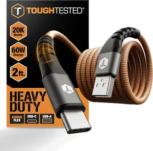 ToughTested ft USB to USB C Cable, Short Heavy Duty Armor Flex Braided Fast Charging Cord, A High Speed Data Sync, Android Charger, Travel Cable for iPhone    Pro Max, Power Banks, Car Charger