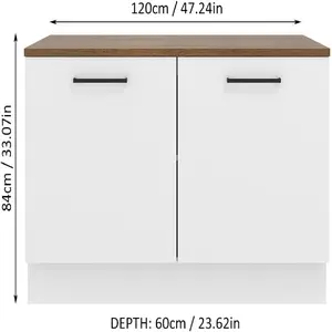 Madesa Hazel Kitchen Storage Base Cabinet with Adjustable Feet and Internal Compartments 47 Inch Wide Engineered Wood Slab Doors Painted Finish Floor Mount Removable Plinth - White