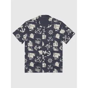 One Piece Sea Pattern Button Up Shirt - Navy