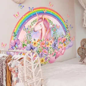 5pcs/set Unicorn Rainbow Floral Pattern Wall Sticker, Waterproof Durable Sticker, Decorative Sticker For Kids Room Bedroom Living Room, Mean Girls Decorations