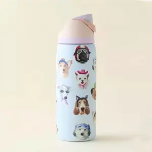 32oz Cute Dog Print Insulated Water Bottle with Straw Lid, Leakproof Stainless Steel Flask for Sports & Daily Use