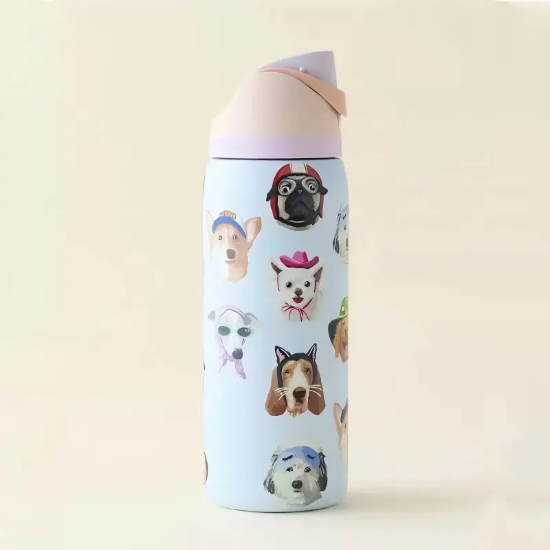 32oz Cute Printed Dog Insulated Stainless Steel Water Bottle with Straw Lid - Leakproof, Portable, Anti-Scalding Vacuum Flask with Fun Accessories, 7-12H Insulation, 10.59in Height for Sports, Daily Use (Animals Themed) Drinkware Matte, Lightweight, 3.43I