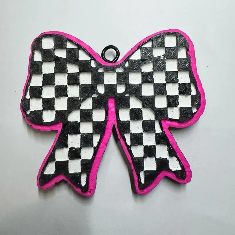 Checkers Bow Aromas Air Freshener - Black White Pink Checkerboard Design Car Use
