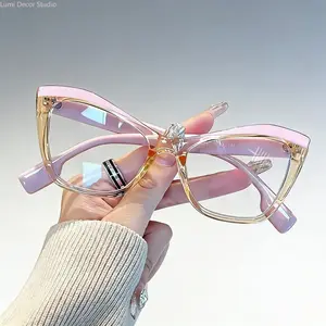 Pink Cat Eye Blue Light Blocking Glasses for Women, Two Tone Gradient Frame Fashion Eyeglasses, Anti Eyestrain Computer Glasses for Daily Work and Study