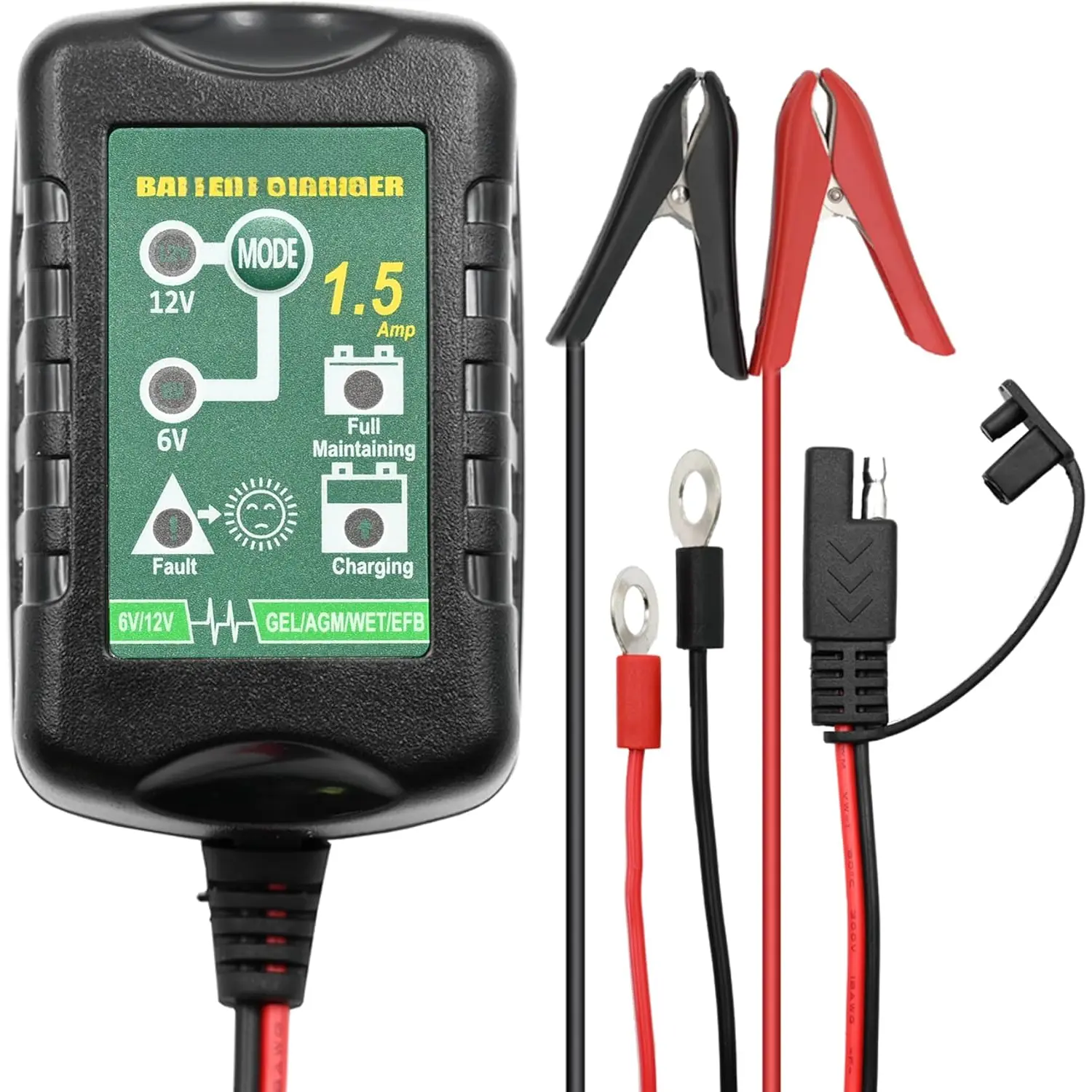 6V 12V  Charger 1.5A Automatic  maintainer trickle  Charger  Float Charger for auto   Lawn Mower Boat  Snowmobile
