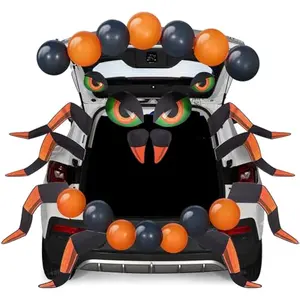 Halloween Trunk Or Treat Car Decorations Kit for SUV Spider Design, Archway Garage Decor with Legs Eyes Balloons Double Side Stickers