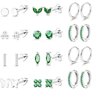 12Pairs Flat Back Earrings Surgical Steel Earrings for Sensitive Ears Dainty 14K Gold Plated Flat Back Stud Earring Set Hypoallergenic