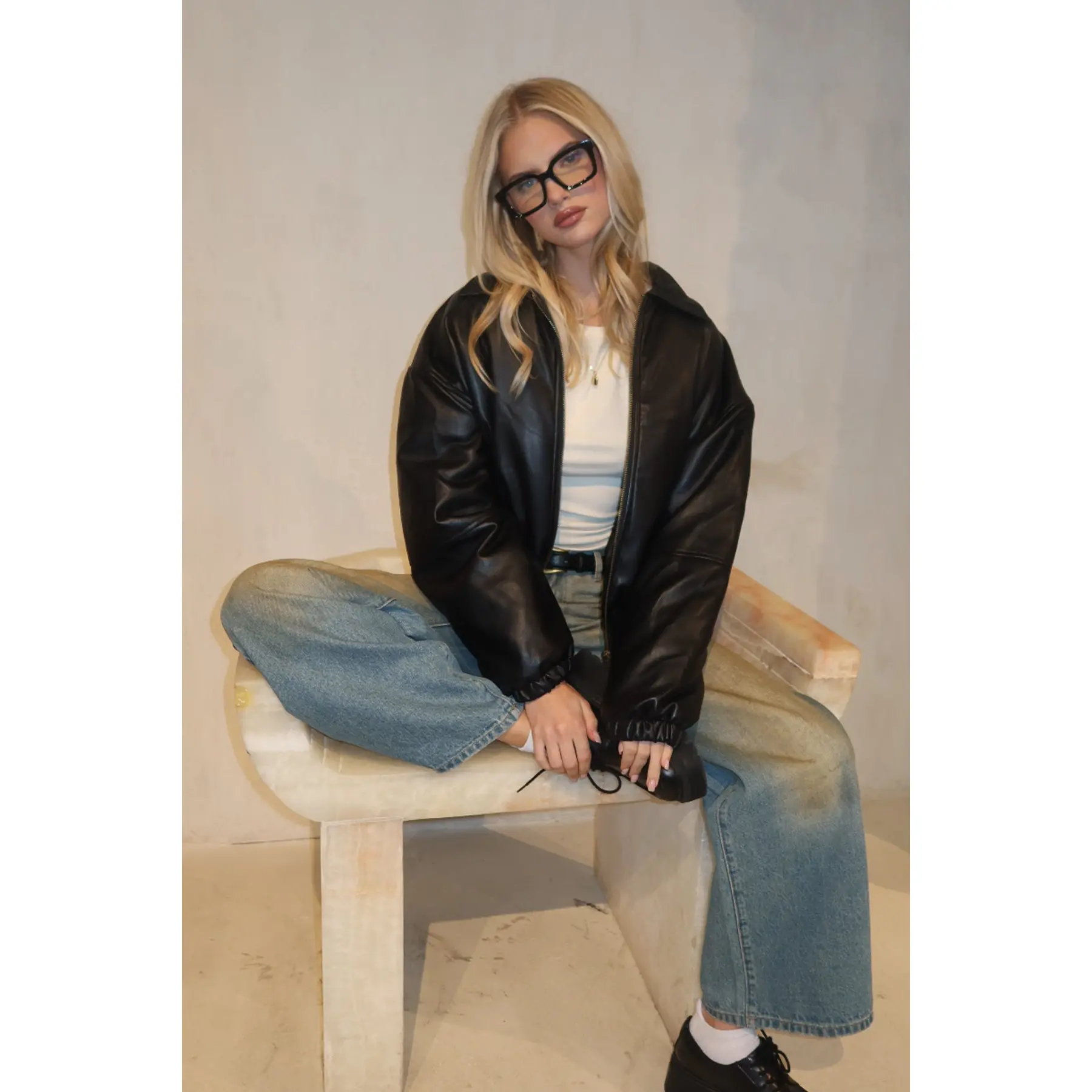 Halley Faux Leather Bomber Jacket Halley Faux Leather Bomber Jacket