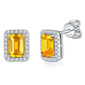 925 Sterling Silver Synthetic Sapphire 1.6ct Cushion Cut Center with Accents Women's Stud Earrings
