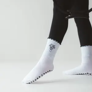 In My Pilates Era Women's White Embroidered Heart Grip Socks with Flirty Scallop Trim Pilates Accessories for All Seasons - Womenswear