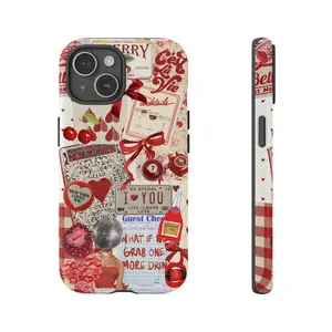 Red Vintage Coquette Collage Phone Case, Preppy & Cute Aesthetic, for Fans, iPhone 17 ProMax, 13, 12, 11, 8, XR Mini, Pro Max, Plus Compatible with Samsung Galaxy S25