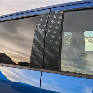 Universal 2PCS Car Pillar American Flag Decal – Distressed Matte Black Vertical USA Flag Stickers, Patriotic Truck & SUV Accessories, Durable Outdoor Vinyl, Easy Peel & Stick.