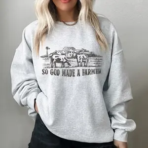 So God Made A Farmer Vintage Style Western Sweatshirt, Cow Farm Graphic Sweater, Country Gifts For Him Or Her, westernn clothing, western outfits women tops, country western girl clothes