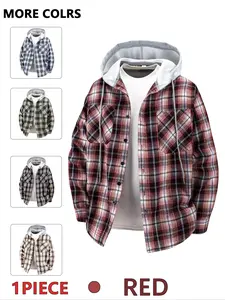Men's Plaid Hooded Long Sleeve Casual Shirt Jacket, Soft Anti-Wrinkle Fabric, Breathable Skin-Friendly, Fashion Streetwear