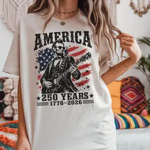 Abraham Lincoln USA 250 Years of Freedom T-Shirt Graphic Tee Pure Cotton Casual Streetstyle Trendy Tops for Women for Men Perfect Gift