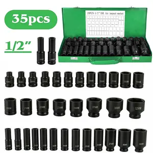35pcs 1/2 Inch Drive Deep Impact Socket Tool Set Metric Garage Workshop Tools,Heavy Duty Impact Socket Set with Portable Case, Red