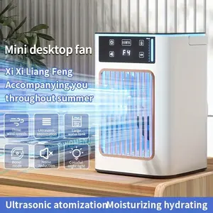 Mini spray desktop cooling fan, two gear atomization mode, three gear wind speed, LED night light, silent cooling, suitable for office, bedroom, study, living room, yoga rest cooling fan