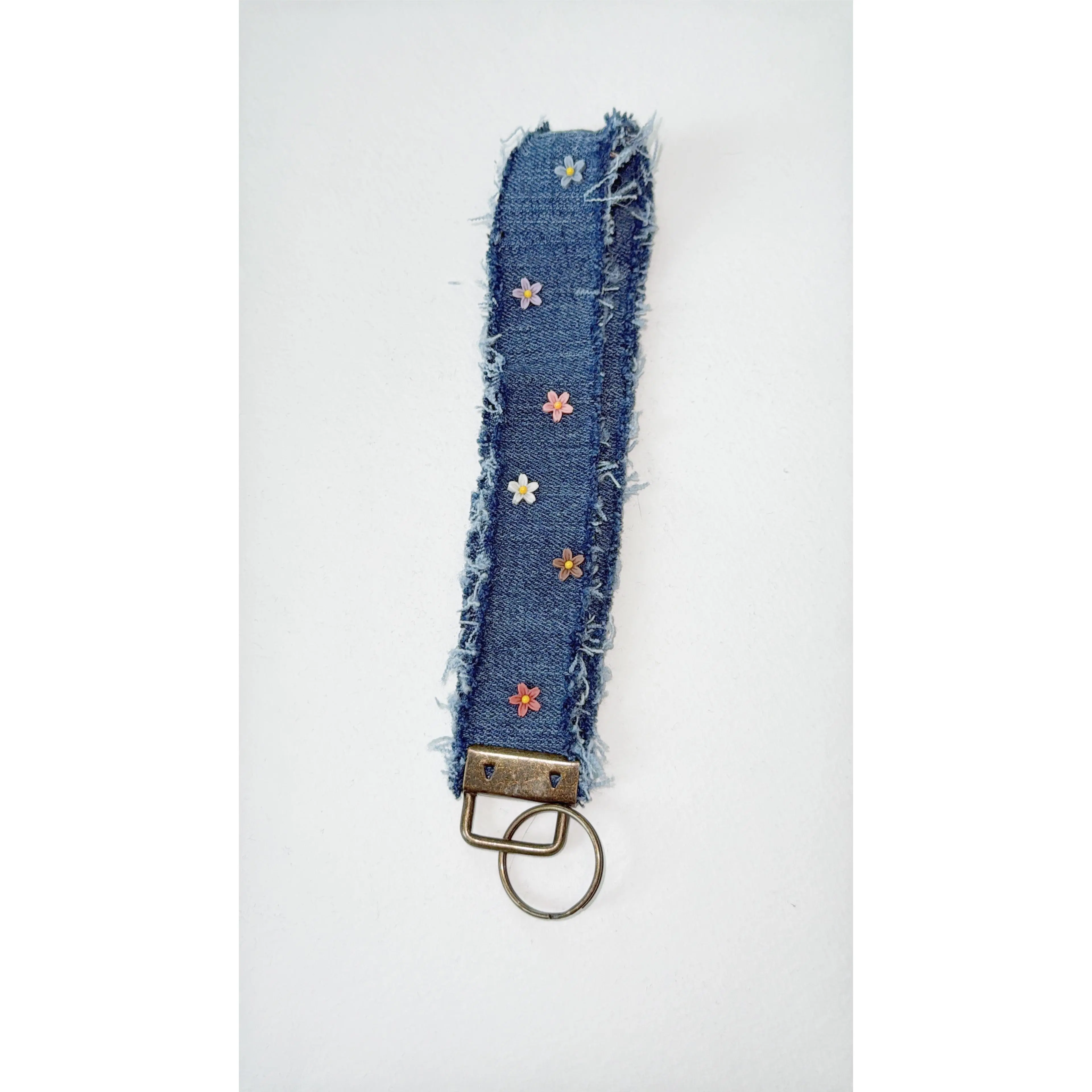 wristlet keychain - dark denim resin flower charms