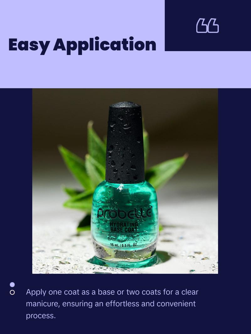 Probelle Hydrating Base Coat for Dry and Brittle Nails, Instant Moisturizer, Nourishes and Soothes Nails, Extends Polish Life, Ideal for Dehydrated, Rough, Breaking Nails (0.50 Fl oz/ 15 mL) Probelle Hydrating Base Coat for Dry and Brittle Nails, Instant Moisturizer, Nourishes and Soothes Nails, Extends Polish Life, Ideal for Dehydrated, Rough, Breaking Nails (0.50 Fl oz/ 15 mL)