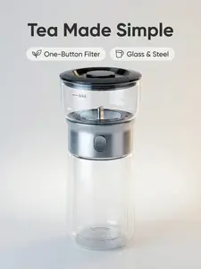 Modern Borosilicate Glass Teapot with One Touch Infuser for Loose Leaf Tea Insulated Mug Portable Tea Kit for Office Travel Ideal Gift for Tea Lovers Wooden Valentine's Day gifts teavanagirl Coffee Strainer Coffee Filter Teacup