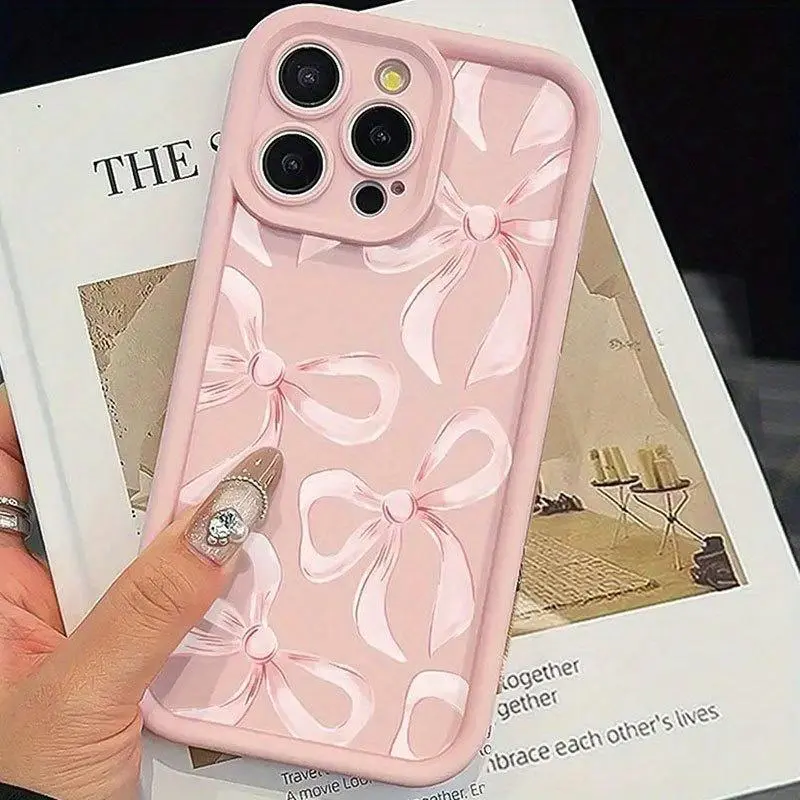 Pretty Girl Light Pink Bow Pattern TPU Protective Phone Case Shockproof iPhone cases Case Compatible with For iPhone 17 Pro Max 16 16e 15 14 Plus 13 12 Mini 11 Air X XS Pattern TPU Lens Protection Durable Soft Cover Gift 2D printing