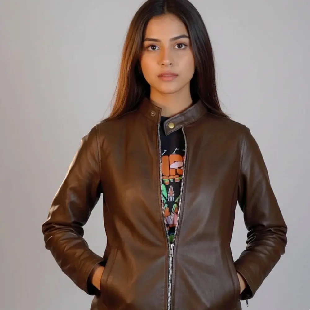 Plain Brown Cow Leather Ladies Jacket