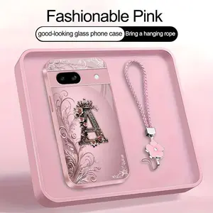 Crown Floral Art 26 letter Phone Case, Suitable for [Google Pixel 8a] high-end women's, Lanyard a beautiful four-leaf clover lanyard is included🍀 952