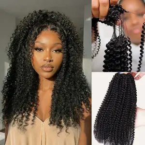 OQ HAIR Afro Curly Knotless Pre-Separated Crochet Hair Extensions Kinky Curly Feather Hair Extensions Human Hair Natural Color
