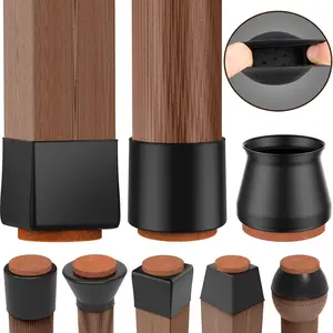Chair Leg Caps Updated Chair Leg Cover Protectors for Hardwood Floors Square Round Rectangular All Shapes Silicone Rubber Feet for Furniture Table Chair, Stronger & Silicone, 16Pack, Black