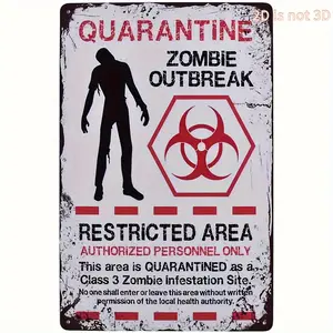2D Flat Funny Zombie Outbreak Warning Sign |   Vintage Wooden Wall Decor for Bar & Home |   "Only Authorized Personnel May Enter" Humorous Plaque |   Pre-Drilled Holes for Easy Installation, Apocalypse-Themed Decor