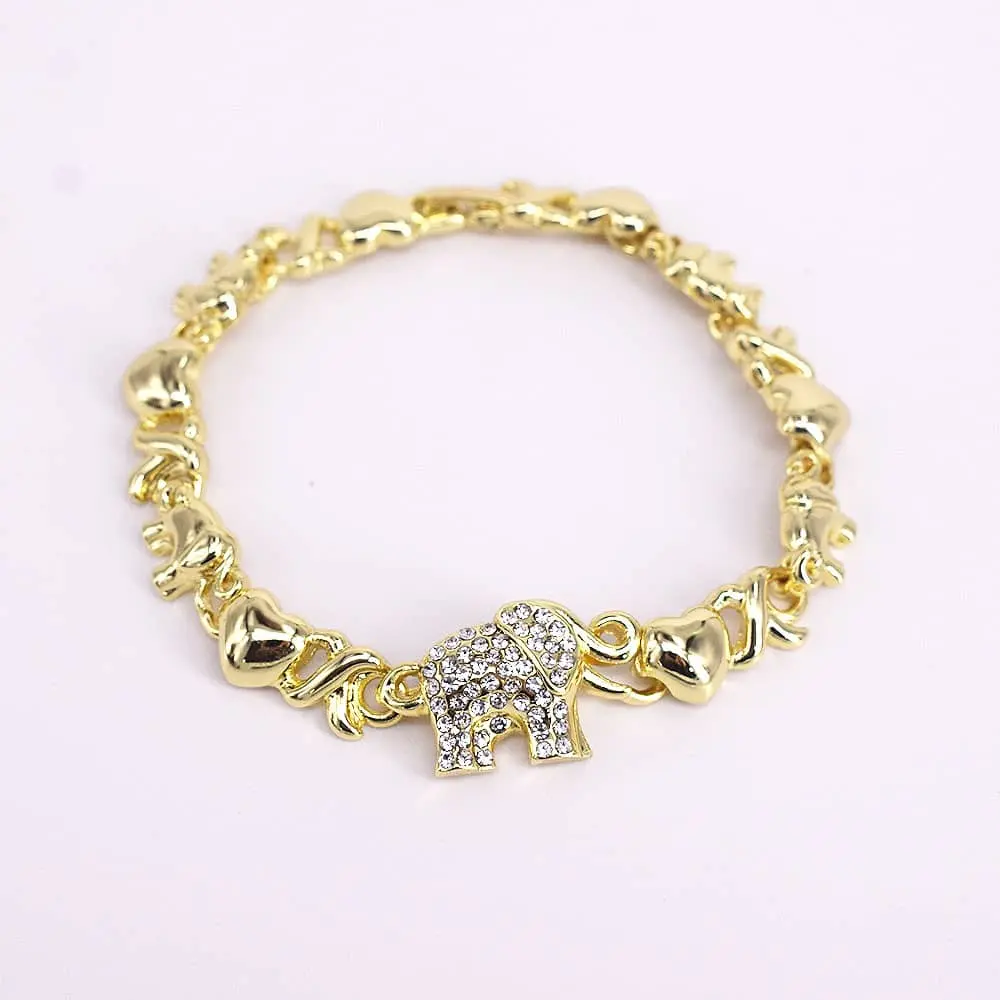 18 Karat Layered Real Gold Filled XO Elephants Bracelet, 7.5in Elegant Jewelry, Gold Bracelets #5, Elegant Jewelry Bracelet